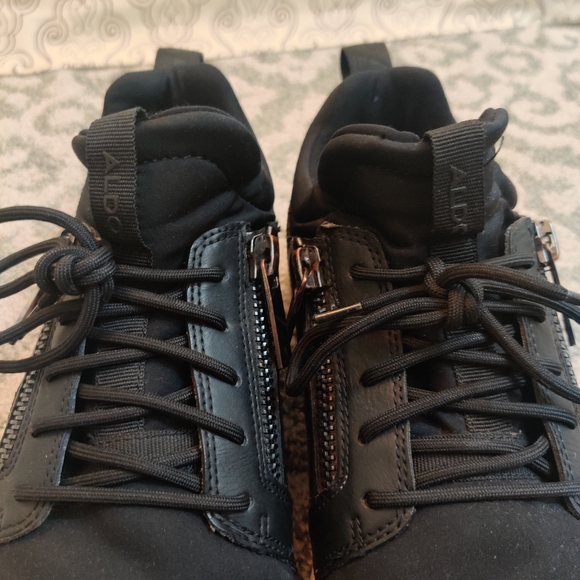 ALDO Men's Black Zip Up Detail Lace Up Active Slip On Casual Fashion Shoes 10 - Picture 7 of 12